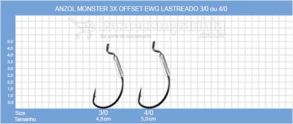 ANZOL MONSTER 3X OFFSET EWG LASTREADO 3/0 ou 4/0 - 3 UNIDADES