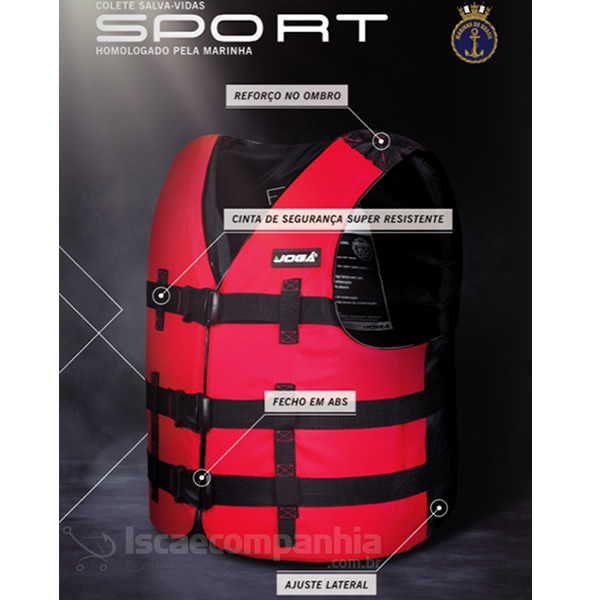Colete Salva Vidas Jogá Homologado C5 Sport - G (55 a 110kg)