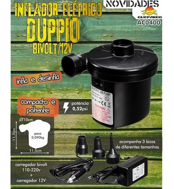 Inflador e Desinflador Elétrico Guepardo Duppio - Bivolt / 12V